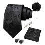Men's Paisley Tie Set With Tie Pocket Square Brooch Cufflinks Tie Clip