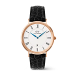 Classic Roman Numerals Date Black Croc Belly Rose Gold