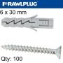 Rawlplug Expansion Plug Fix 6X30MM With Screw 100PSC Per Tub Raw R-SL1-FIX-N06+4035