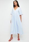 Angel Sleeve With Tipping Babydoll Midi Dress - Chambray Blue