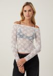 Cotton On Shae Lace Off The Shoulder Long Sleeve - Cream