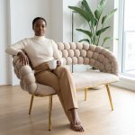 Modern Bubble Bench Upholstered Indoor Seating - Cream