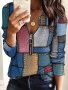 Patchwork Print Half Zip T-Shirt Casual Long Sleeve Top For Spring & Fall Women's Clothing