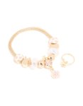 Kids Gold Flower Easter Bunny Charm Bracelet & Ring Set