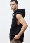Regular Fit Sleeveless Sports Hoodie With Drymove - Black