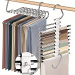 1PC Upgrade 9 Layers Pants Hangers Space Saving Non Slip Stainless Steel Multifunctional Rack S-type Closet Organizer With Hooks