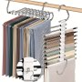 1pc Upgrade 9 Layers Pants Hangers Space Saving Non Slip Stainless Steel Multifunctional Rack S-Type Closet Organizer With Hooks For Leggings Trousers Clothing Shop