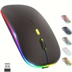 Ultra-slim Wireless Mouse With LED Lighting - Dual Mode Rechargeable Silent Operation Portable Wireless 5.2+USB Receiver For Lap