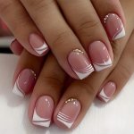 24 Pcs French Tip Press On Nails Short Square Fake Nails Nude Pink Glue On Nails With Rhinestones Designs Medium French Acrylic