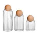 Ribbed Glass And Cork Pantry Storage Jar - Set Of 3
