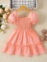 Toddler Girls Casual Square Neck Puff Short Sleeve Dress Spring Summer Gift Party