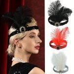 1920S Retro Style Headwear Great Gatsby Themed Faux Feather Headband Makeup Dance Party Singles Party Halloween Carnival Party A