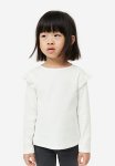 Flounce-trimmed Ribbed Top - White