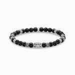 Bracelet With Black Onyx Beads - Silver - 19 Cm