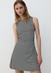 Gathered Flared-skirt Dress - White & Striped