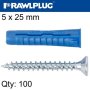 Rawlplug Universal Plug 4ALL 5 X 25MM With Screw 100 Psc Per Tub Raw R-SL1-4ALL-05+3530