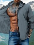 Men's Mountain Print Rash Guard With Zipper Pockets Active Long Sleeve Zip Up Sun Protection Hooded Jacket For Summer Fishing Hi