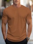 Solid Color Crew Neck And Short Sleeve T-Shirt Casual And Comfy Slight Stretch Tops For Men's Summer Daily And Sports Wear