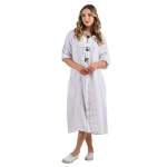 Two Giant Coconut Button Linen Maxi Dress - White L