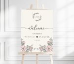 Beige Flowery Wedding Welcome Sign - Elegant & Charming