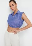 Striped Woven Shirt With Stone Sleeves - Dark Blue