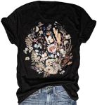 Women's Vintage Flowers Shirt Casual Boho Floral Printed T-Shirt Sunflower Wildflowers Graphic Tees Tops For Girl 3-A-BLACK S