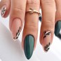 24pcs Mid-length Almond Shape Press On Nails Green Fake Nail With Leaf Decor Full Cover Nails For Women