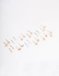 Goldair Gold Classic Pearl & Diamante Stud Earring 12-PACK