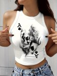 Skull Print Crew Neck Tank Top Casual Sleeveless Tank Top For Spring & Summer Women's Clothing