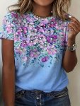 Plus Size Floral Print T-Shirt Casual Short Sleeve Top For Spring & Summer Women's Plus Size Clothing