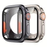 2PCS 2-IN-1 Watch Cases For Apple Watch Series 9 8 7 6 45MM Hard PC Case 9H Tempered Glass For 360 Protection Can Transform