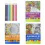 Set Of 3 Adult Colouring Books With 12 Colouring Pencils