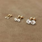 1-PAIR 3-PAIRS Set 18K Gold Plated Stainless Steel Round Ball Twisted 4-PRONG Set Cubic Zirconia Stud Earrings Simple Style