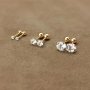 1-PAIR/3-PAIRS Set 18K Gold Plated Stainless Steel Round Ball Twisted 4-PRONG Set Cubic Zirconia Stud Earrings Simple Style