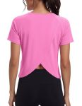 Quenteen Woman Workout Shirts Open Back Cropped Gym Tops Boxy For Teen Girls Summer Beach Clothes Activewear Rose Red Medium