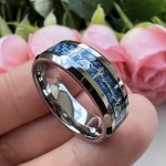 Stylish 8MM Stainless Steel Ring With Heartbeat Design & Black Carbon Fiber - Unisex Promise Ring For Weddings & Parties Comfort