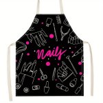 1PC Linen Apron Nail Polish Eyelashes Pattern Apron Sleeveless Cooking Apron Kitchen Bib Apron Household Cleaning Apron Fashion