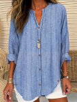 Stripe Print Notched Neck Blouse Elegant Long Sleeve Button Front Blouse For Spring & Fall Women's Clothing