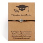 Creative Round Pendant With Black Adjustable Rope Design Bracelet For Students As Graduation Gifts With Blessing Card