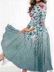 Floral Print Crew Neck Dress Casual Long Sleeve Dress For Fall & Winter Women's Clothing