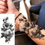 Black Rose Floral Temporary Tattoo Stickers For Women 1 Sheet Realistic Waterproof Fake Tattoo Sleeve For Forearm Leg Adult Body