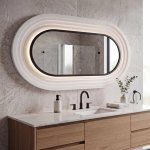 White Oval Led Bathroom Mirror With Layered Acrylic Frame