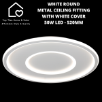 White Round Metal Ceiling Fitting With White Cover - 50W LED - 520MM