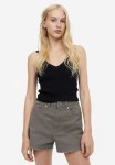 High-waisted Twill Shorts - Dark Greige