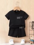 2PCS Baby Boy's Casual Letter Print T-shirts And Shorts Set Summer Children's Clothing