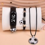 3PCS SET Boys And Girls Football LED Electronic Watch & Football Necklace Bracelet Set