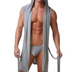 Mens Sexy Sleeveless Hooded Robe - Grey