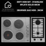 Defy Hob Set - Stainless Steel 4PLATE Solid 60CM + 2BURNER Gas Hob - 30CM
