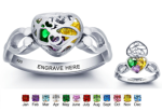 N278 - 925 Sterling Silver Heart Ring With Any 3 Birthstones Of Choice