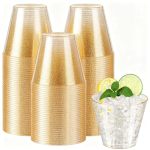 Upigi 100 Pack 9 Oz Gold Plastic Cups Disposable Gold Glitter Plastic Cups Fancy Durable Heavy-duty Plastic Glasses With Gold Gl